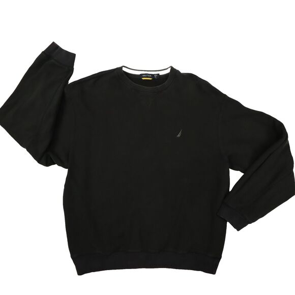 Nautica Vintage Mens Black‎ Fleece Crewneck Long Sleeve Sweatshirt Men's Size XL - Picture 1 of 12